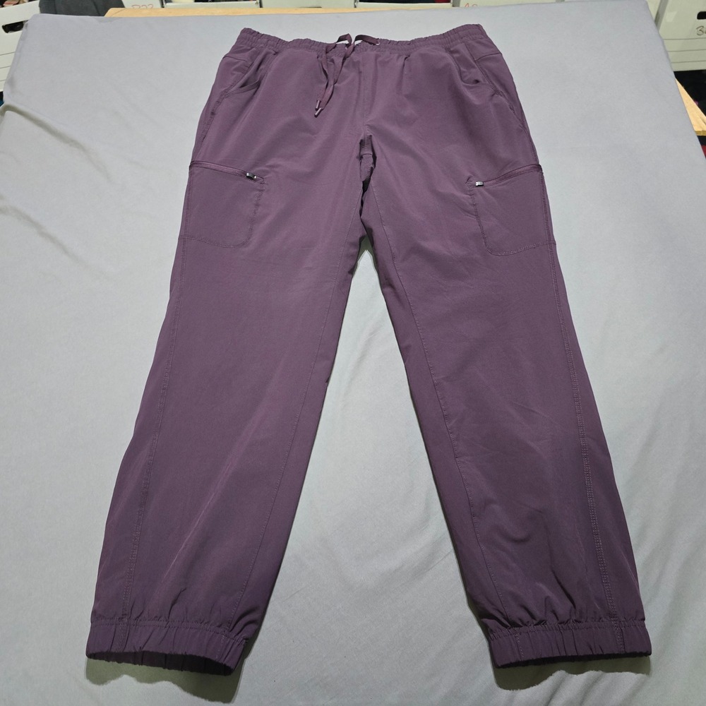 Eddie Bauer Cargo Pants Women 16 Purple Fleece Lined Utility Joggers Drawstring